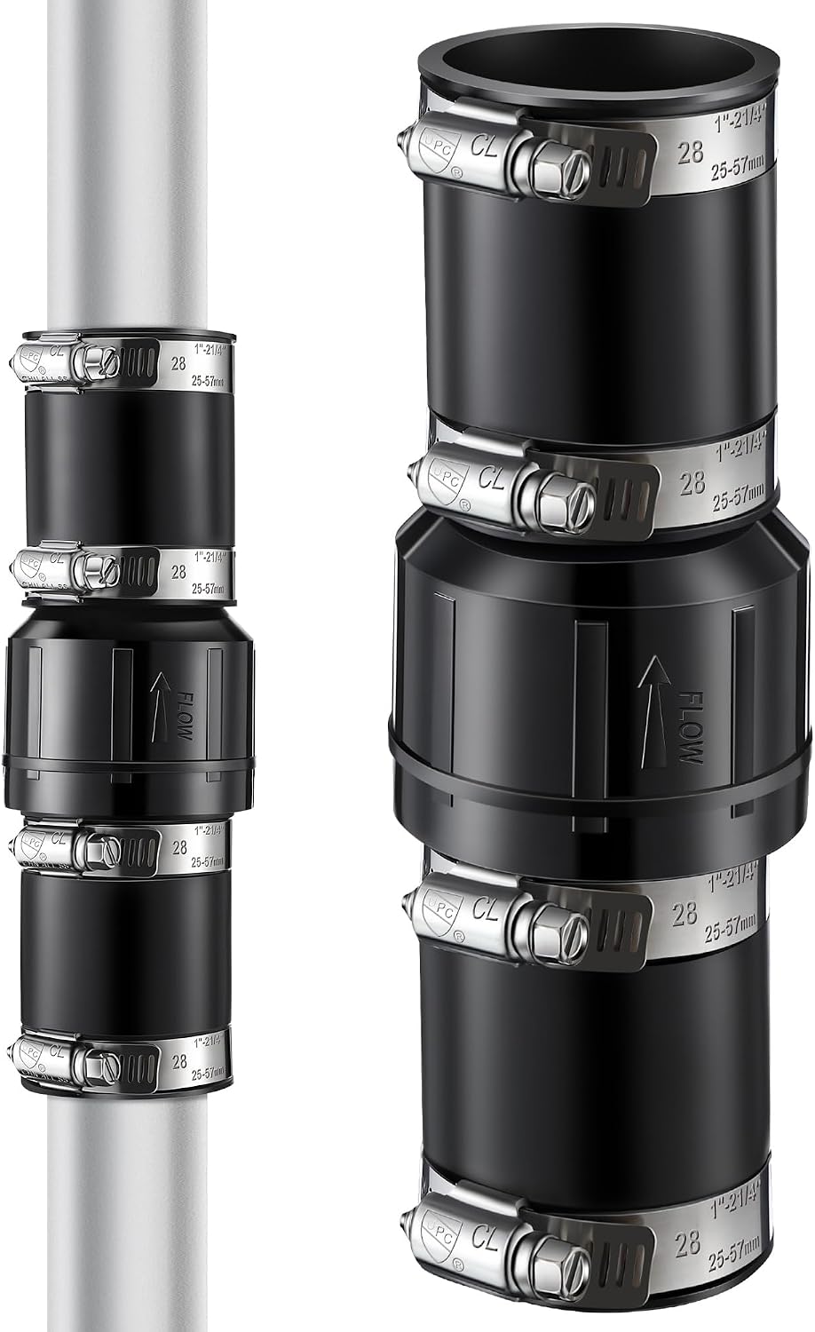 1 Pack Sump Pump Check Valve Fit 1-1/2 inch and 1-1/4 inch Pipe | Slip On Check Valve with 4 Pcs Stainless Steel Hose