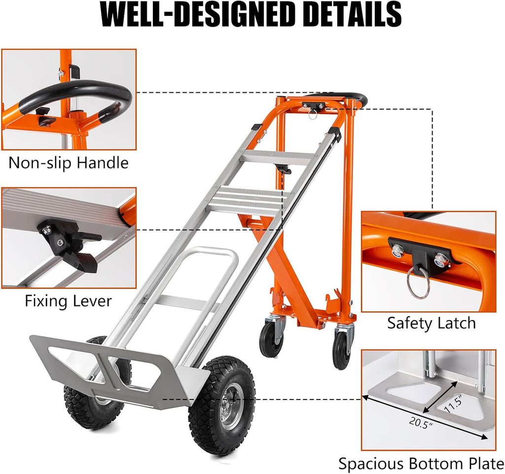 4in1 Convertible Hand Truck, Aluminum Hand Trucks 1000 lb Capacity, Utility Dolly Cart Convert from Hand Truck Dolly