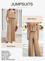 Jumpsuits for Women 2026 Summer Ruffle Sleeves Square Neck Rompers Drawstring Overalls with Pockets