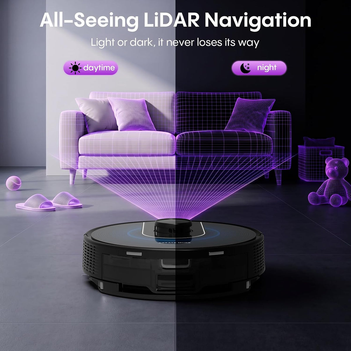 Robot Vacuum and Mop Combo,6000Pa Robotic Vacuum Cleaner with Mapping,LiDAR Navigation,Self-Emptying Station for 90