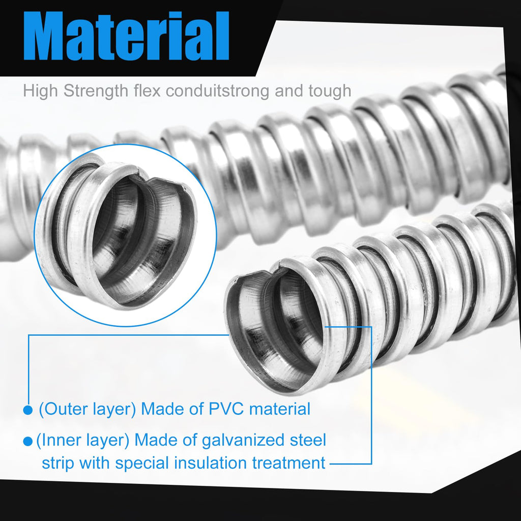 Yaocom 1 Inch Metal Flexible Conduit 50 ft, Galvanized Reduced Wall