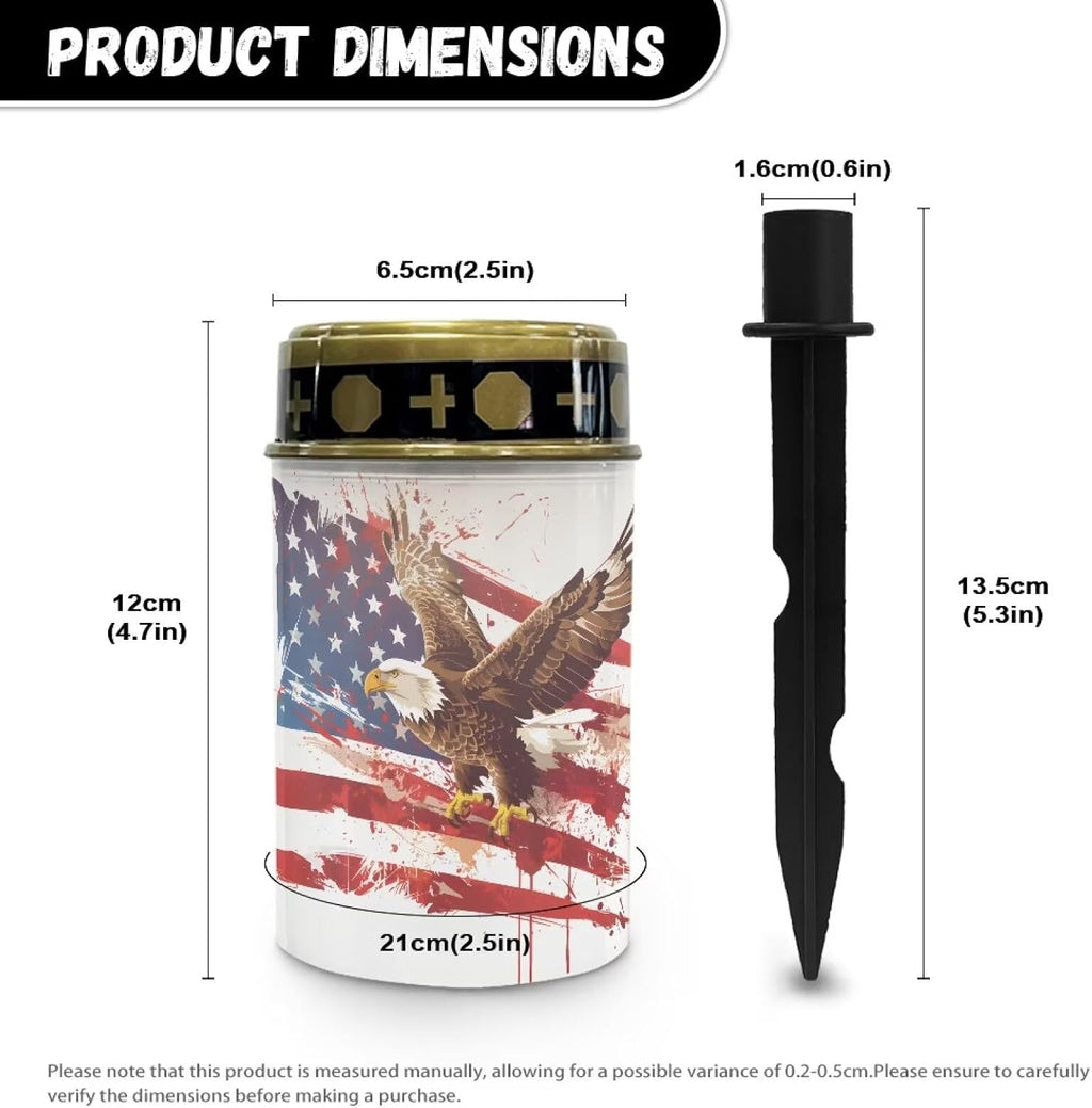 American Flag Solar Lights Outdoor for Cemetery US Flag Cemetery Solar Lights with Eagle Grave Decorations Waterproof