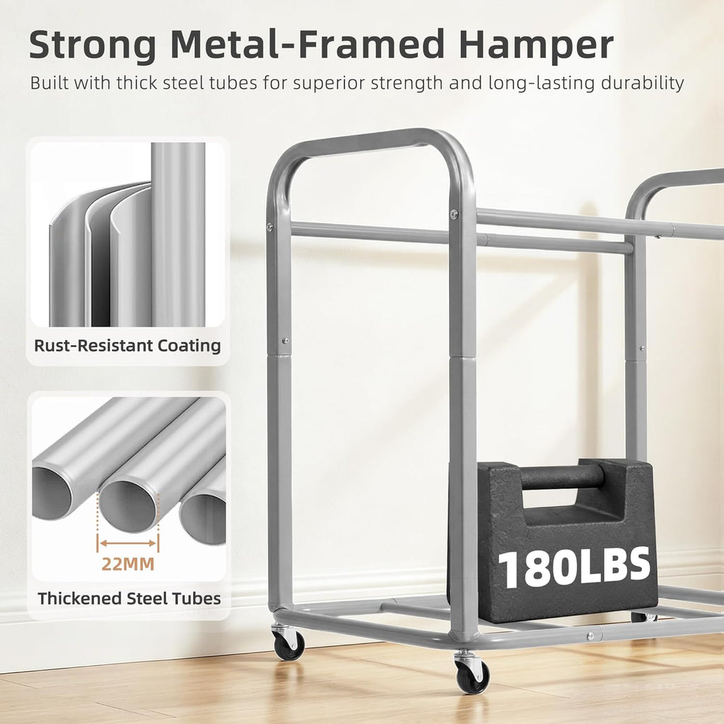 3 Section Laundry Sorter, 60 Gal. Laundry Hamper Cart with Heavy Duty Rolling Lockable Wheels and Removable Bags