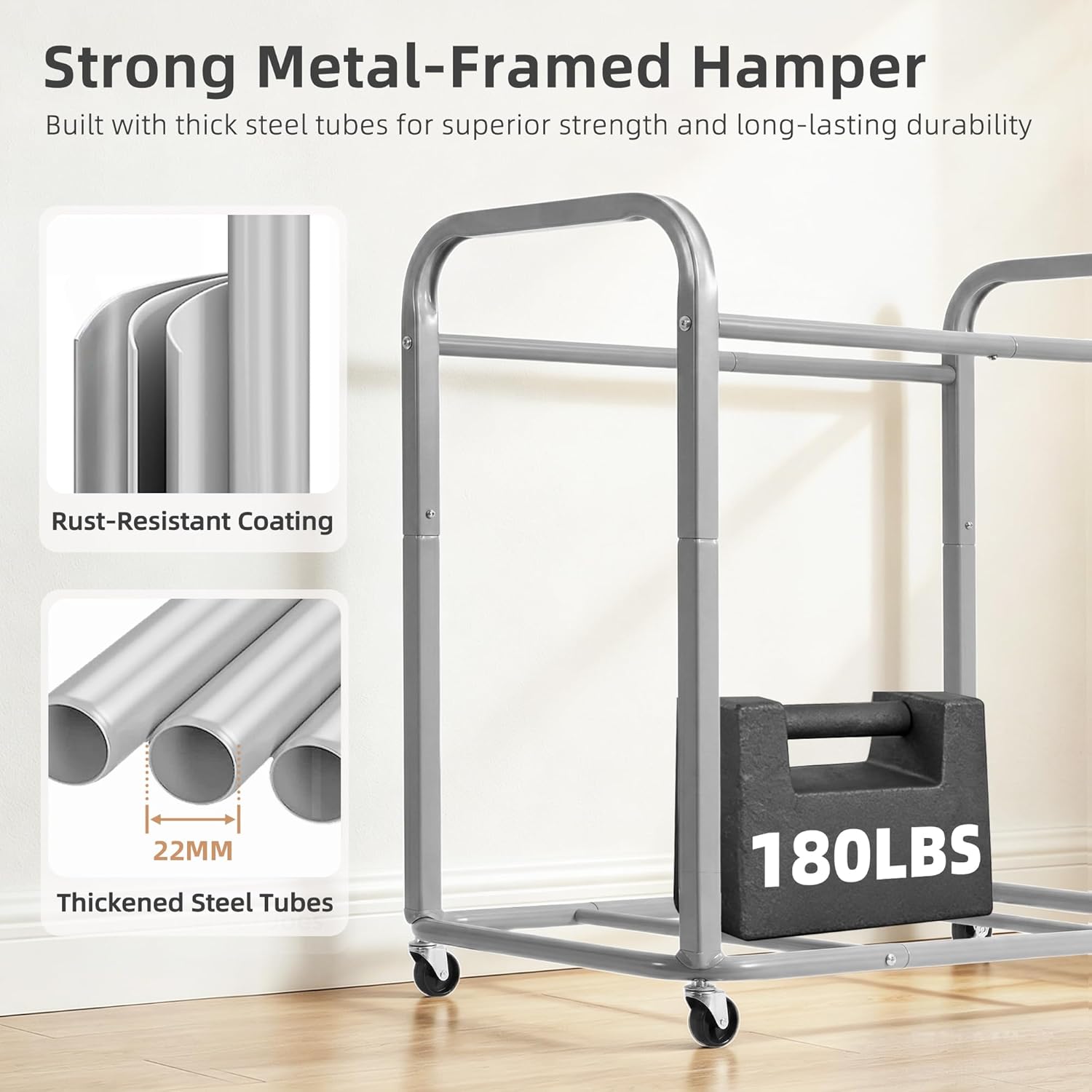 3 Section Laundry Sorter, 60 Gal. Laundry Hamper Cart with Heavy Duty Rolling Lockable Wheels and Removable Bags