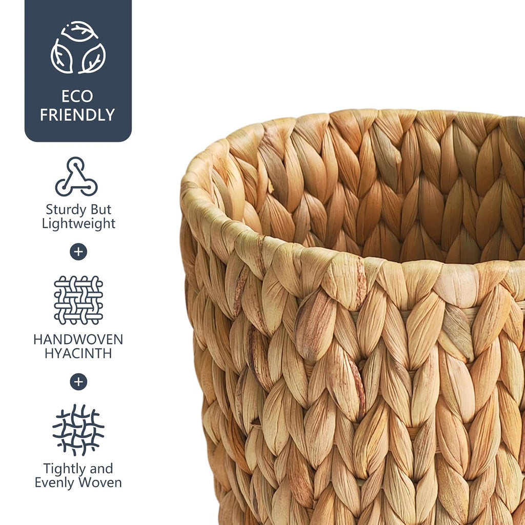 Wicker Trash Can,Small Bathroom Trash Can,Water Hyacinth Wicker Waste Basket for Bathroom,Boho Waste Basket for