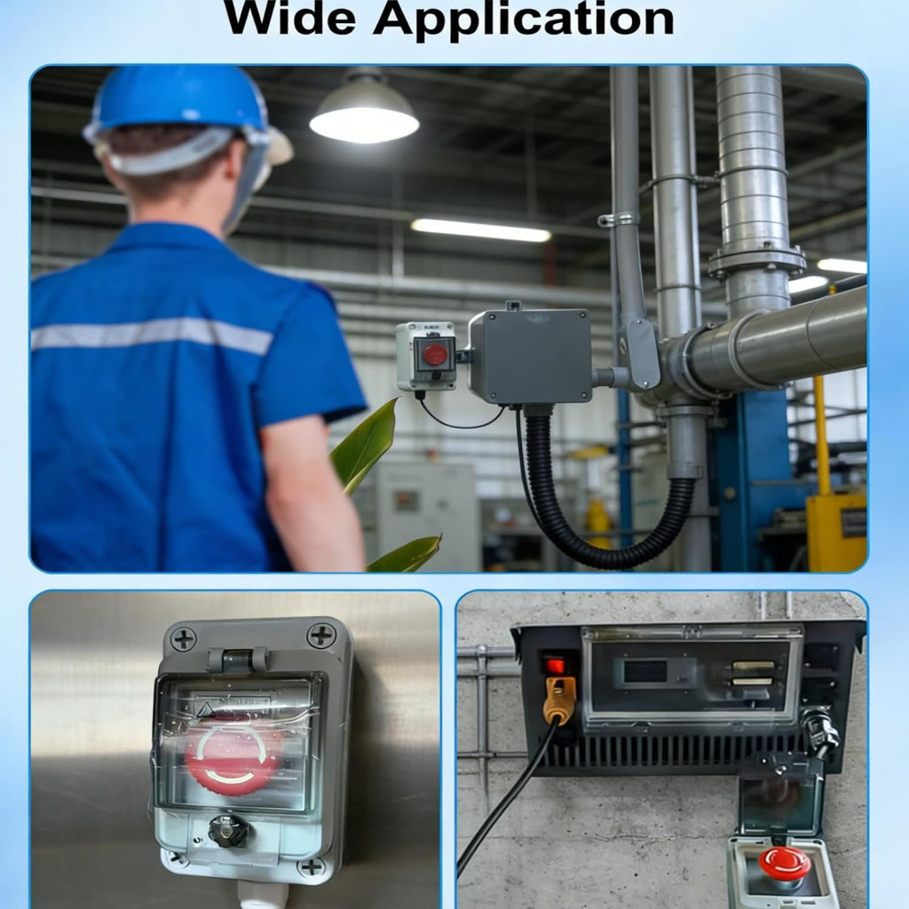Emergency Stop Button with Weatherproof Box, 660V 10A, IP67 Rated, Emergency Shut Off Switch, E-Stop Red Push Button Switch