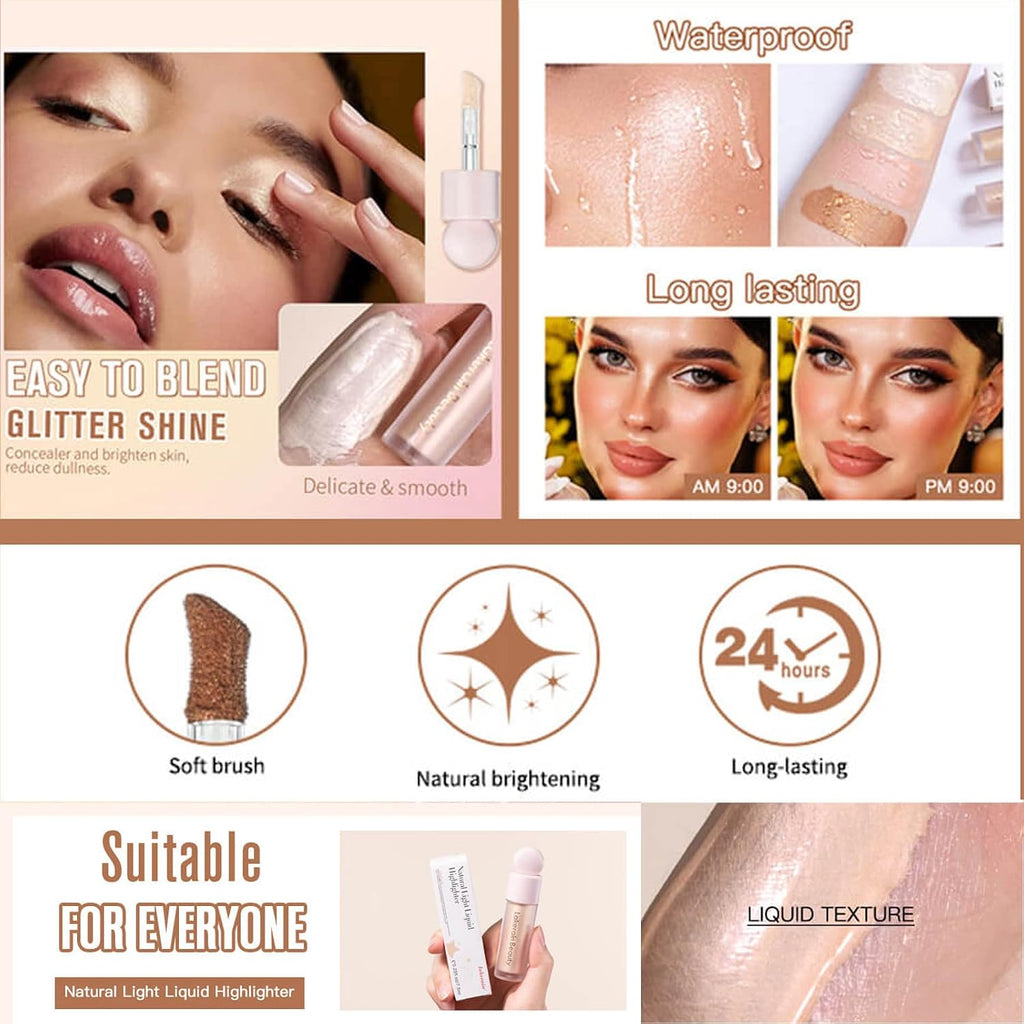 Liquid Highlighter,Long Lasting Liquid Luminizer Shimmer Stick,Waterproof Smooth Highlight Face Illuminator,Silky
