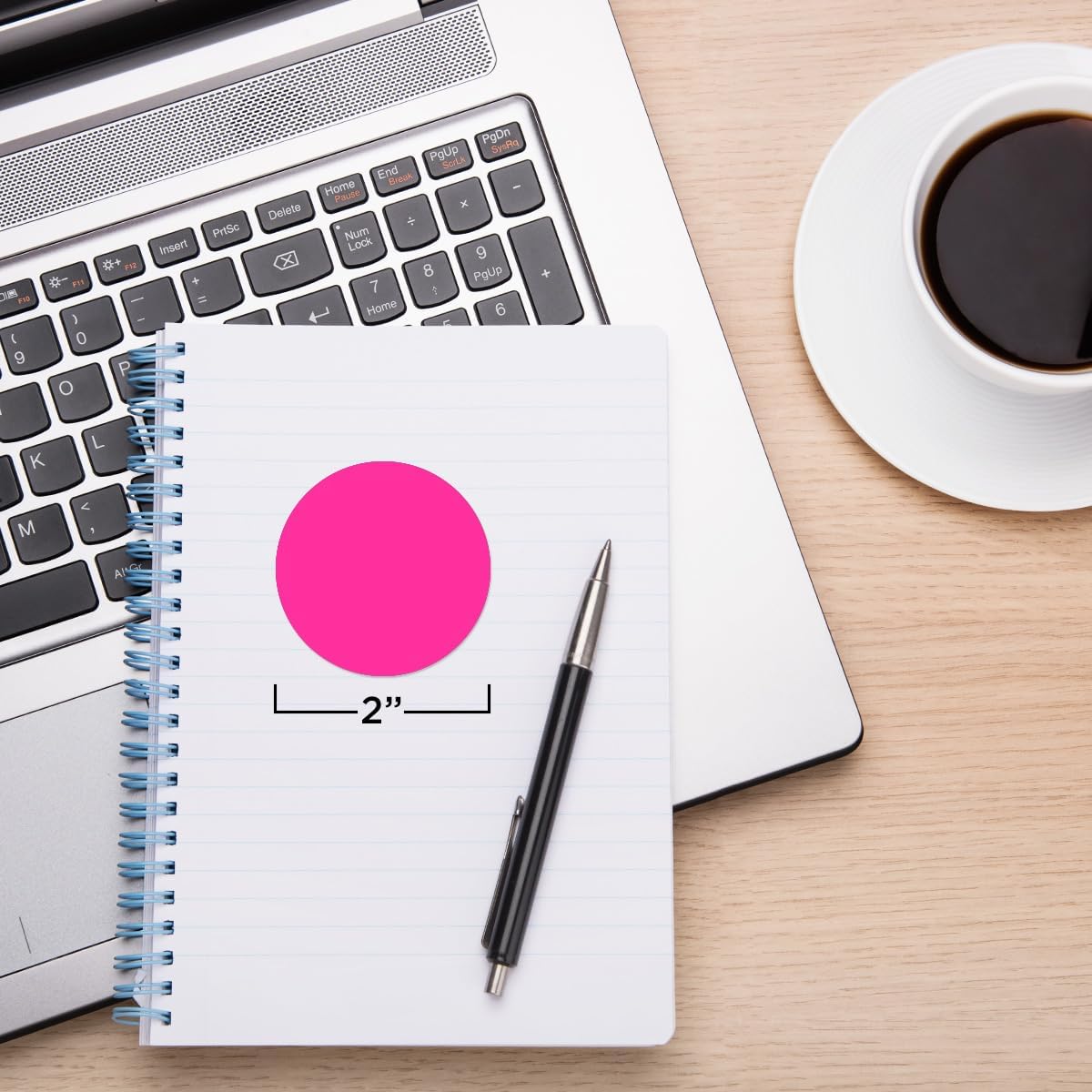 2 Inch Fluorescent Pink Dot Stickers, 500/Roll, Case of 5