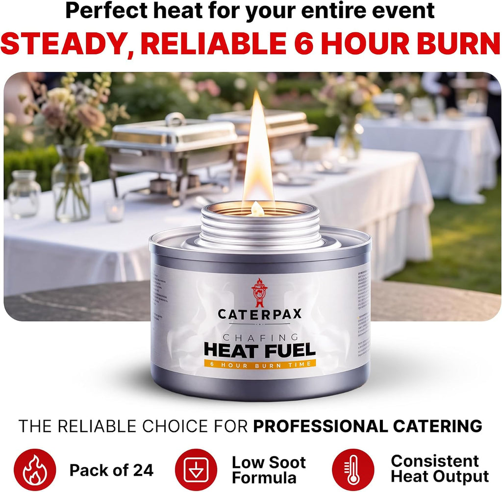 6 Hour Chafing Fuel Cans for Food Warmers and Buffet Trays 24 Pack