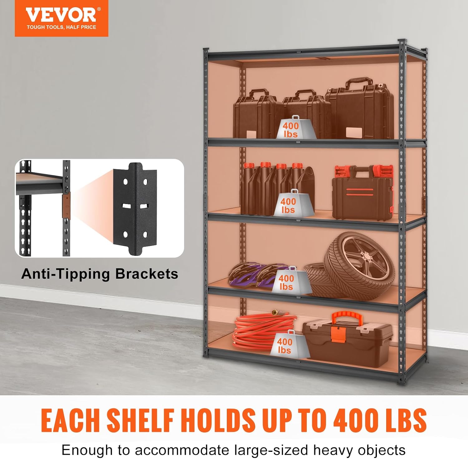 Storage Shelving Unit, 5-Tier Adjustable, 2000 lbs Capacity, Heavy Duty Garage Shelves Metal Organizer Utility Rack