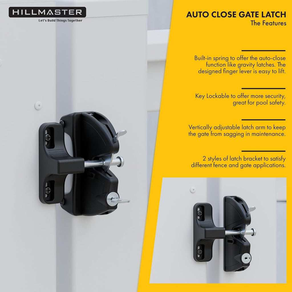 Self Closing Gate Hinges and Key Lockable 2 Sided Gate Latch Gate Hardware Kit,Two Sided Self Locking Gate Latch and