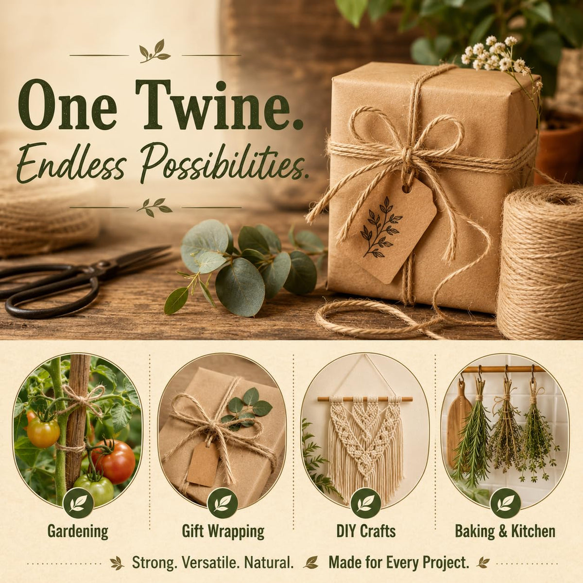 2mm 164FT, 600FT, 1200FT, 1800FT Natural Jute Twine String, 2 Pack of 600FT