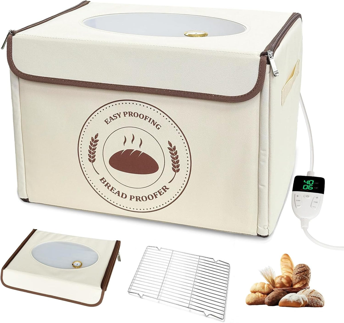Bread Proofing Box with 68-131℉ Temperature Control & 99H Timer, Foldable Dough Proofer with Metal Rack, Folding