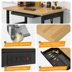 48" Adjustable Workbench,Heavy-Duty Work Table,3000 LBS Load Capacity Particleboard Hardwood Workstation Outlets with