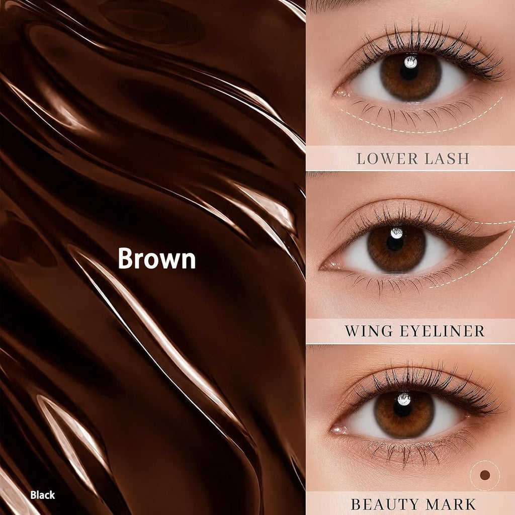 3 in 1 Black Box Eyelash Stamp Kit,Cat Wing Eyeliner & Lower Lash & Freckle Marking Stamping Tool,Brown