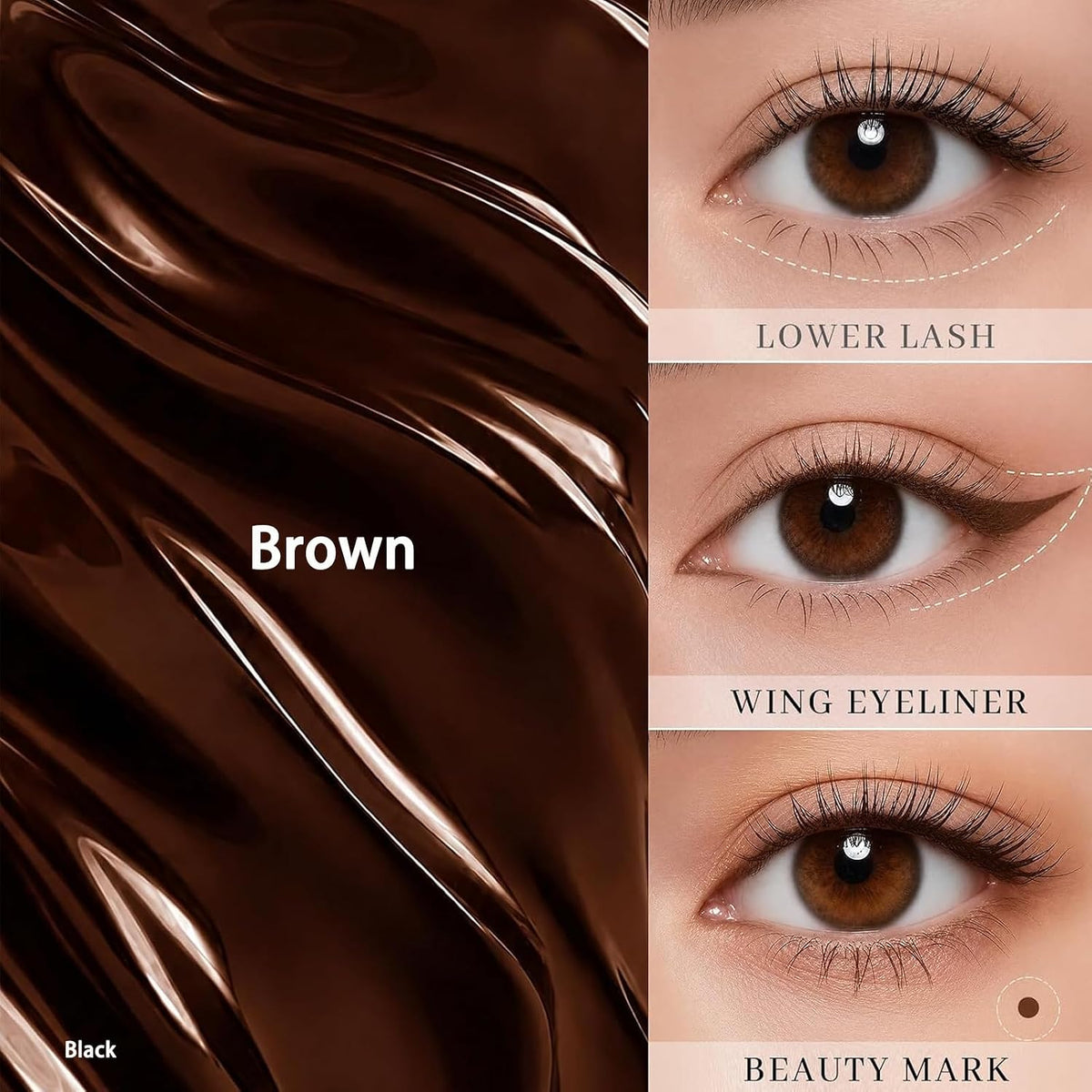 3 in 1 Black Box Eyelash Stamp Kit,Cat Wing Eyeliner & Lower Lash & Freckle Marking Stamping Tool,Brown