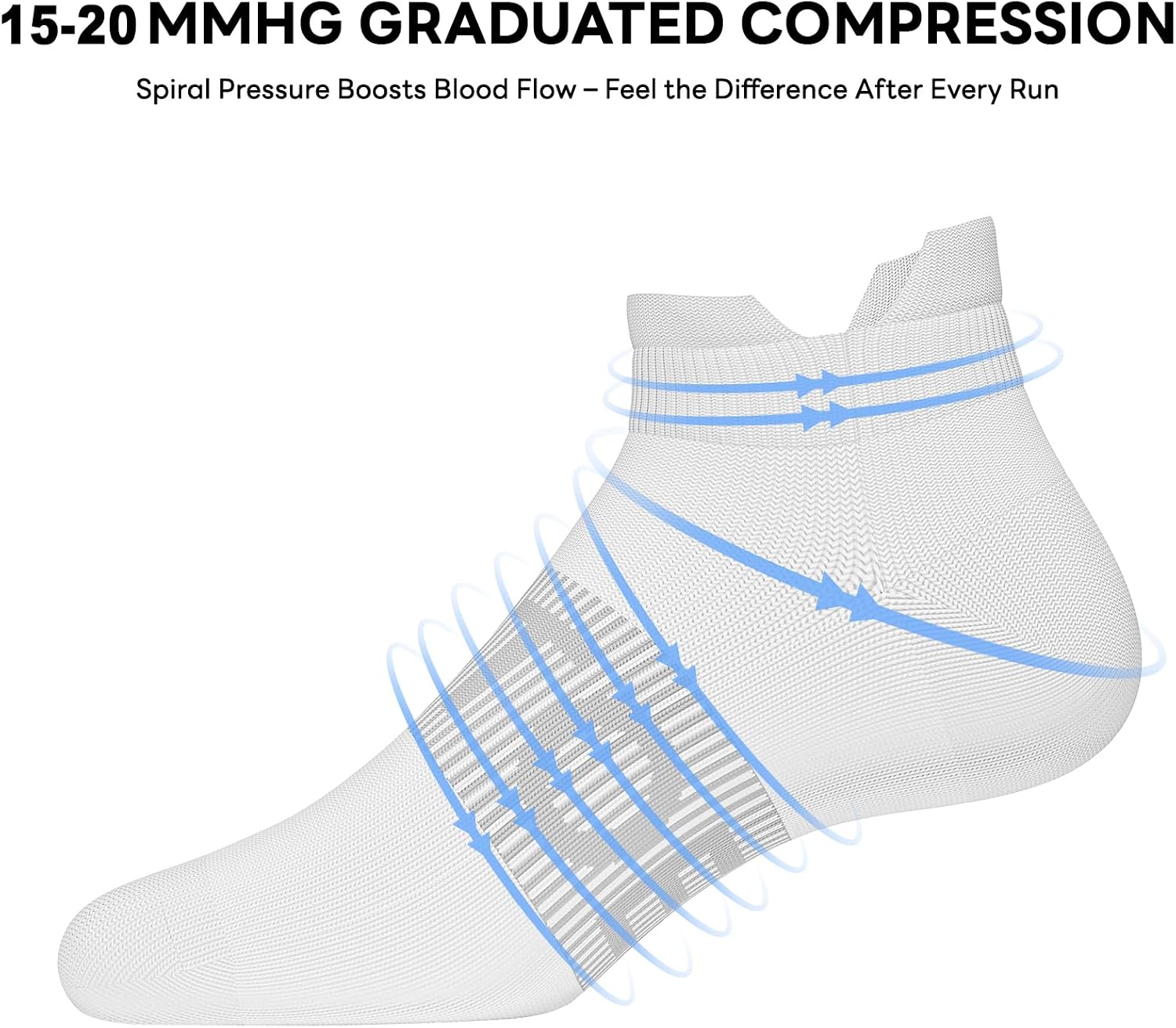 6 Pairs Ankle Compression Socks Women Men 15-20 mmHg Low Cut Athletic Running Arch Support for Travel Nurses Flight