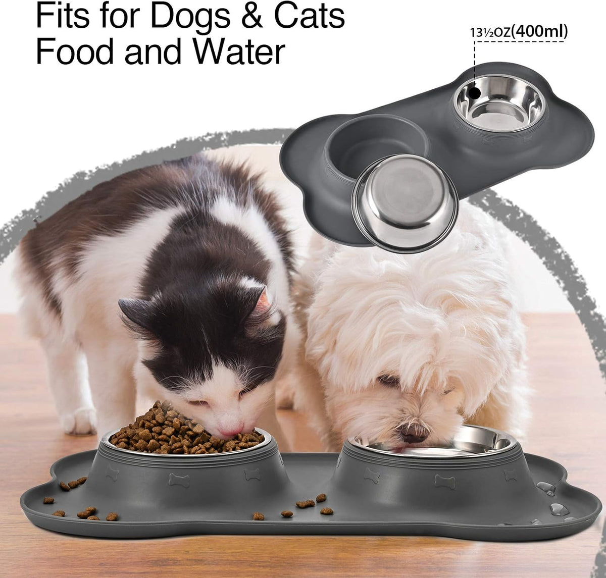 Dog Bowls 2 Stainless Steel Bowl for Pet Water and Food Feeder with Non Spill Skid Resistant Silicone Mat for Pets