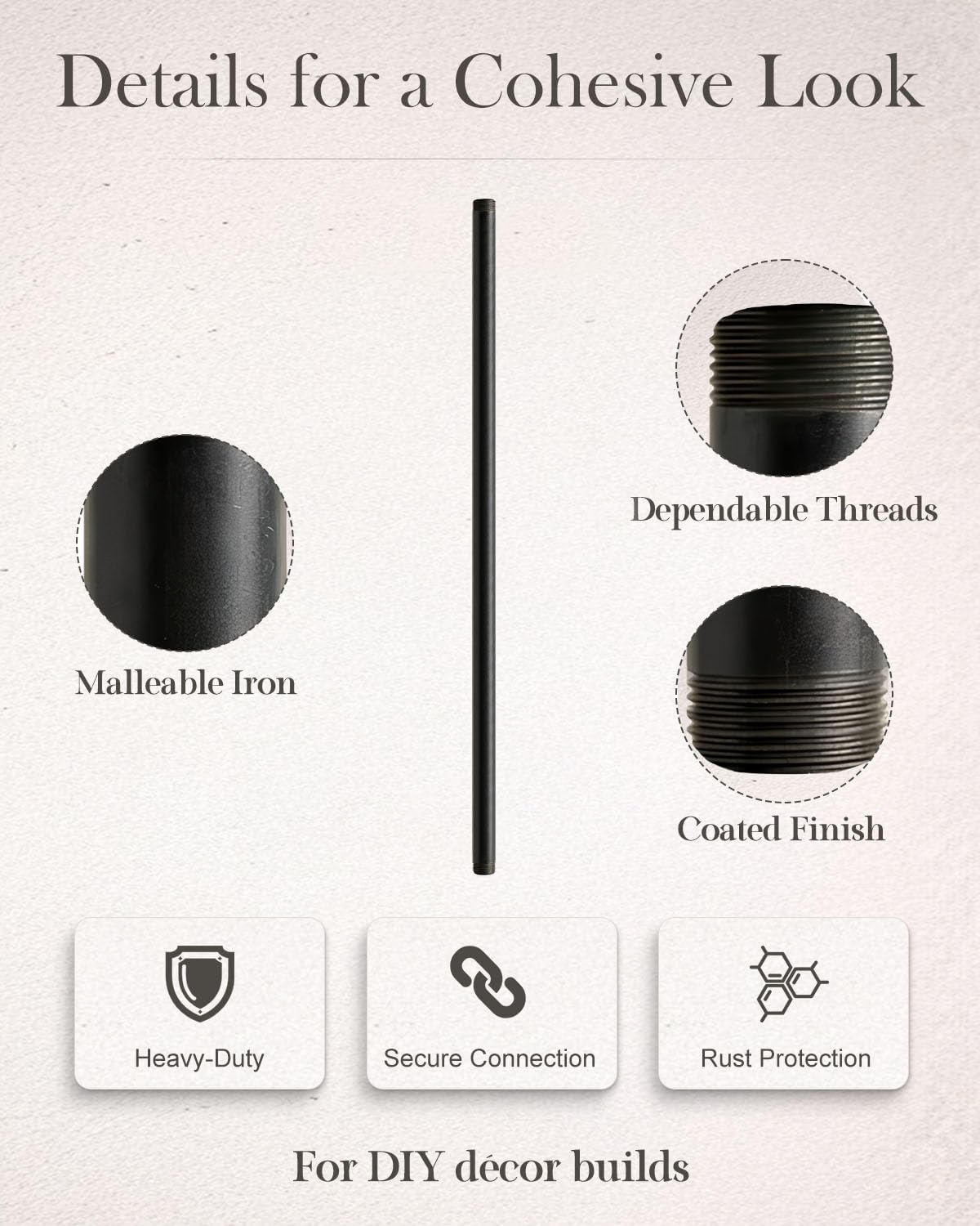 10 Pack 3/4 x 30 Inch Black Malleable Steel Pipe Nipples