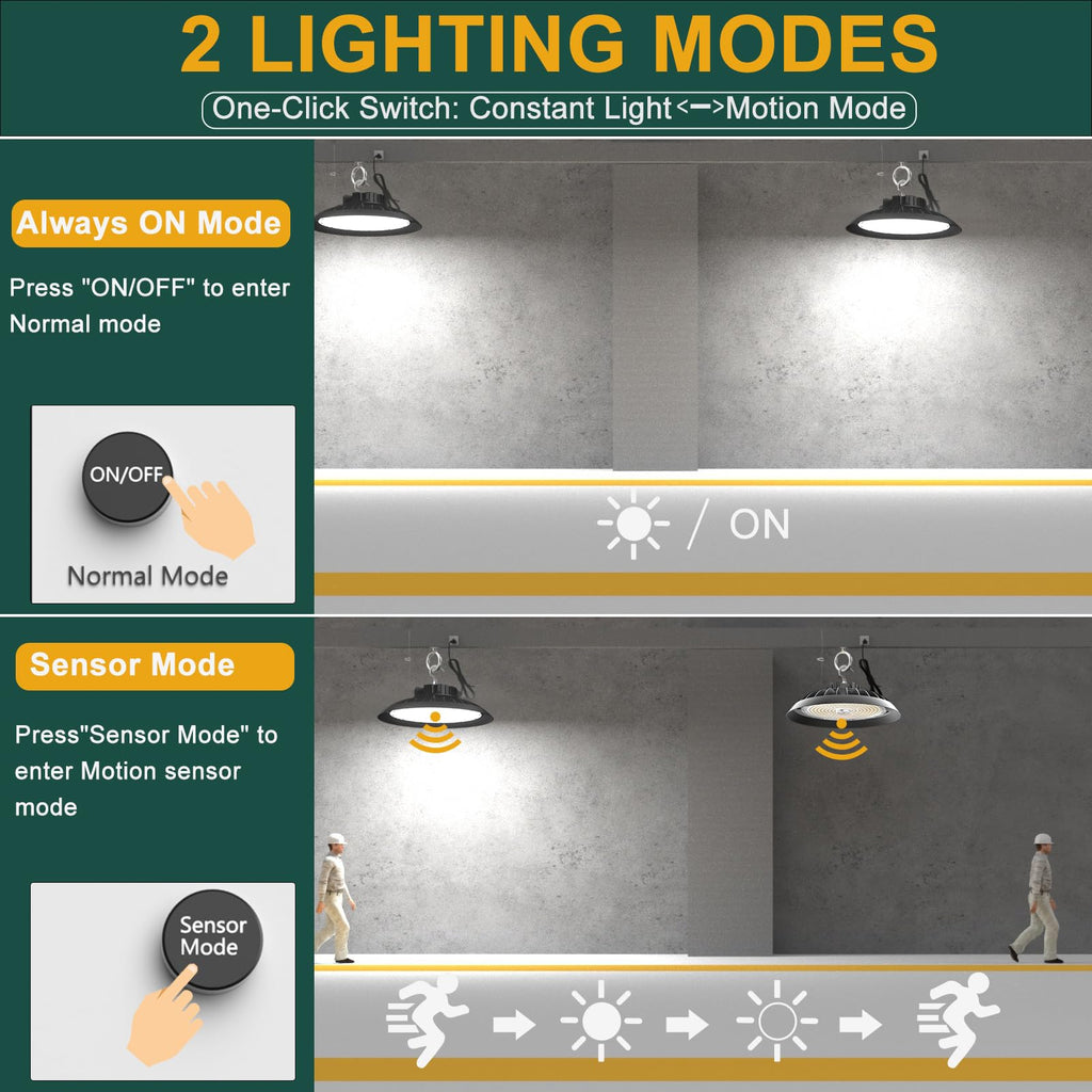 6Pack Smart 200W LED High Bay Shop Lights Motion Sensor UFO Lights