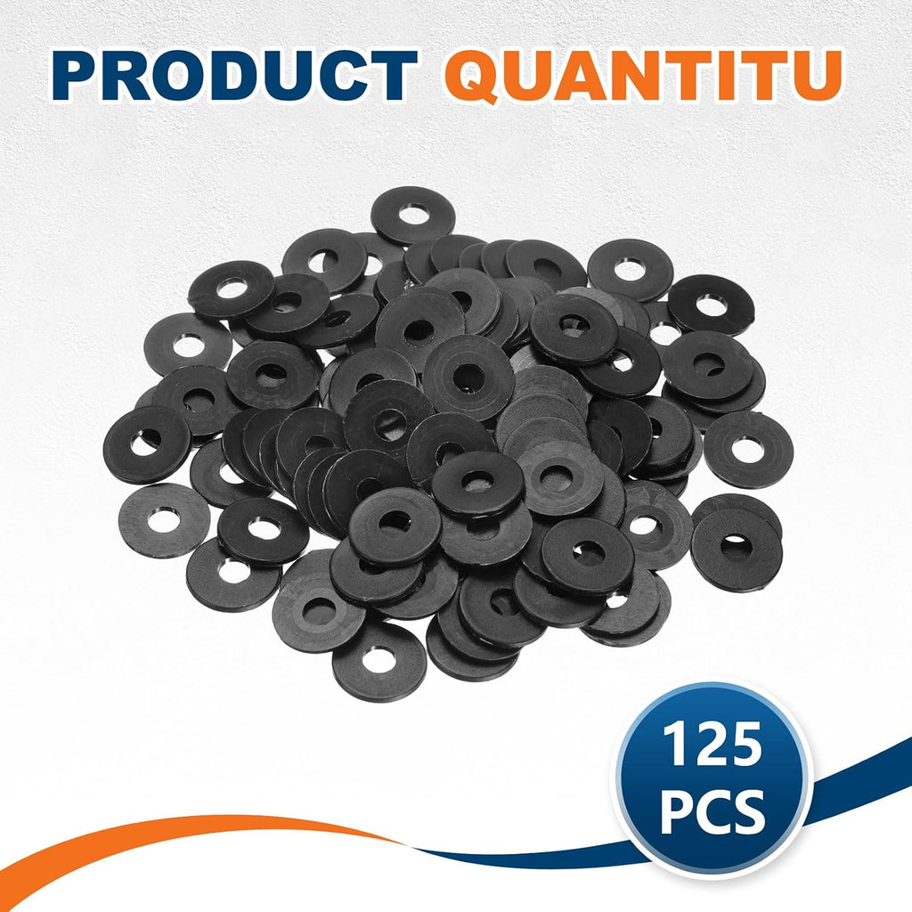 125 Pcs Nylon Flat Washer M4 4mm ID 12mm OD 1mm THK Black