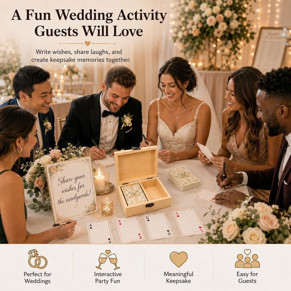 Wedding Guest Book Alternative, 55 Prompt Cards in Divided Wooden Box
