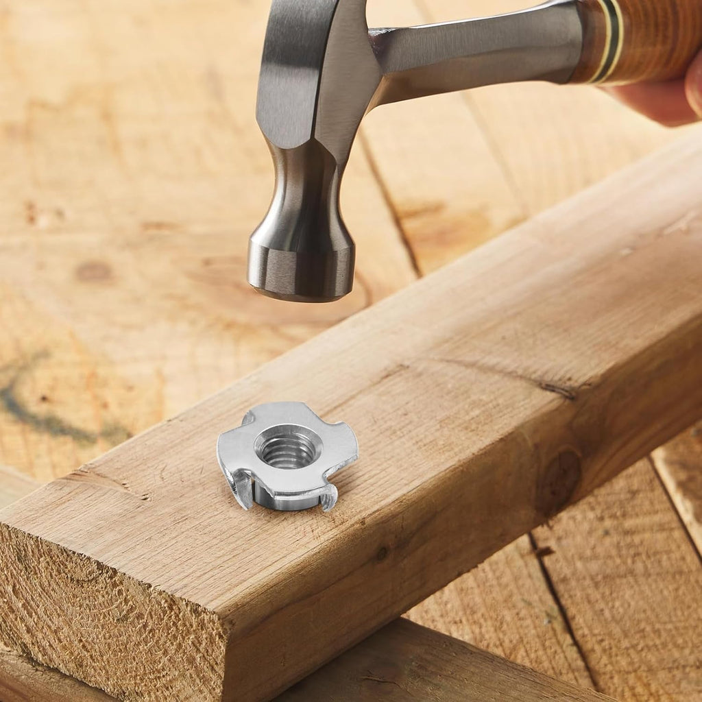 M8 T-Nuts 304 Stainless Steel, 4-Pronged Tee Nut for Wood, Rock Climbing Holds, Furniture, 50 PCS