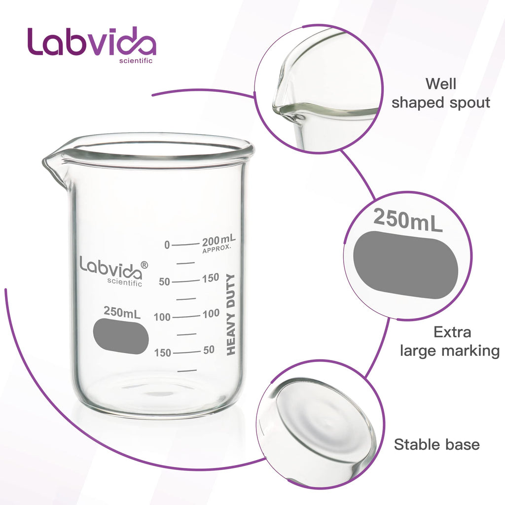 6pcs 250ml Heavy Duty Glass Beakers, LVAC004