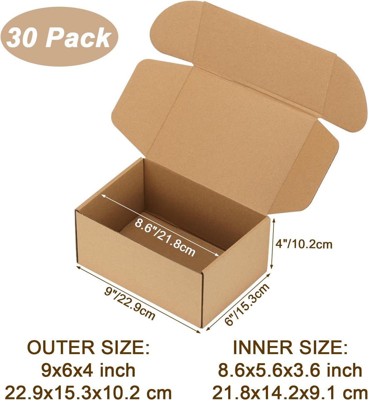 9x6x4 inch Cardboard Shipping Boxes, Set of 30 Gift Boxes, Brown