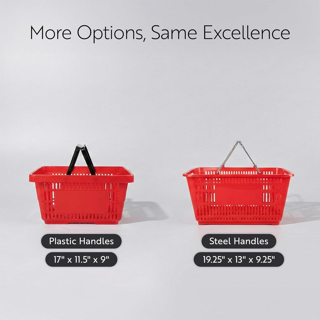 Shopping Basket 1 Count 16.9 x 11.6 x 9 Inches Durable with Flat Black Plastic Handles Stackable and Easy-to-Clean
