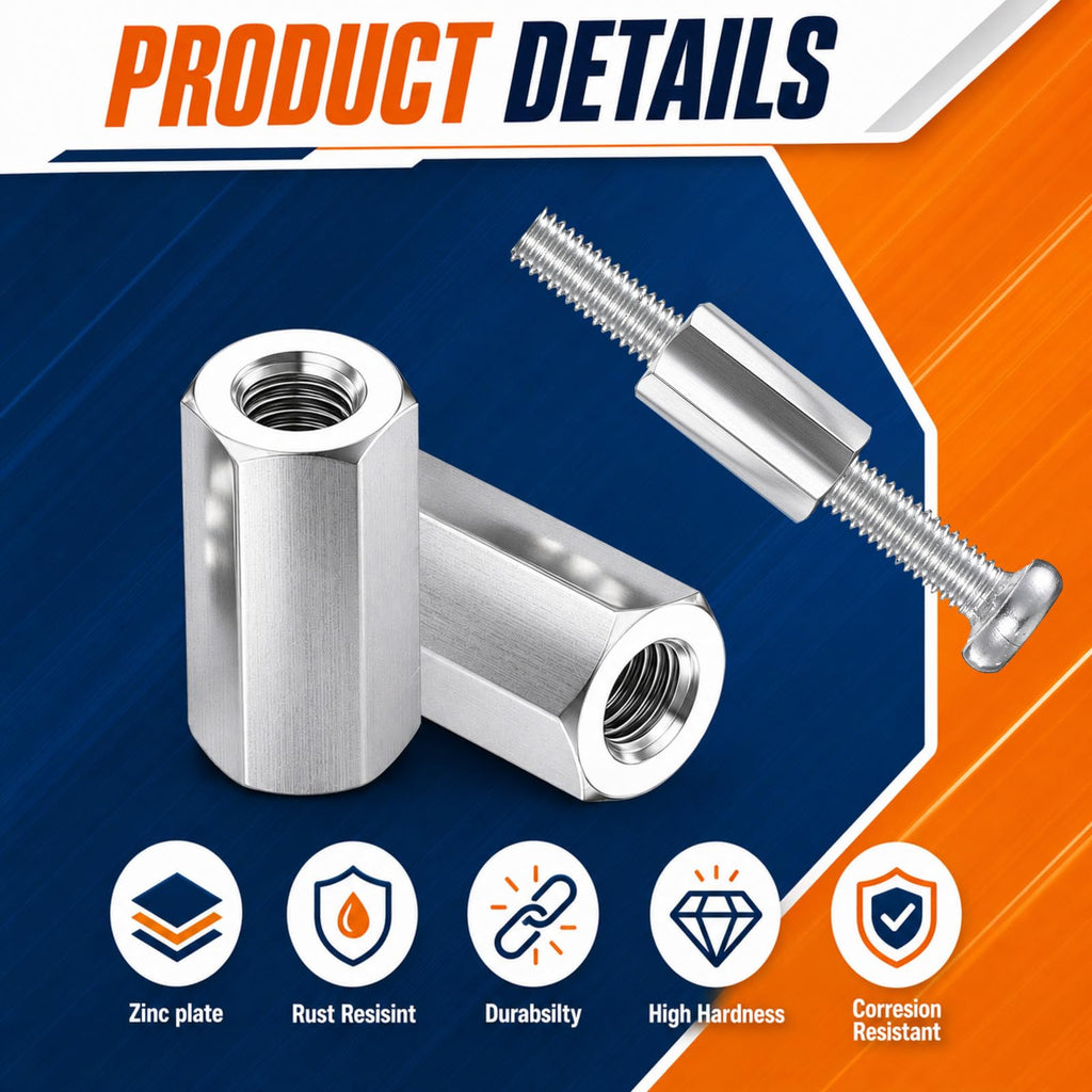5 Pcs 1/4-28 X 7/8" Coupling Nuts Zinc for Threaded Rod