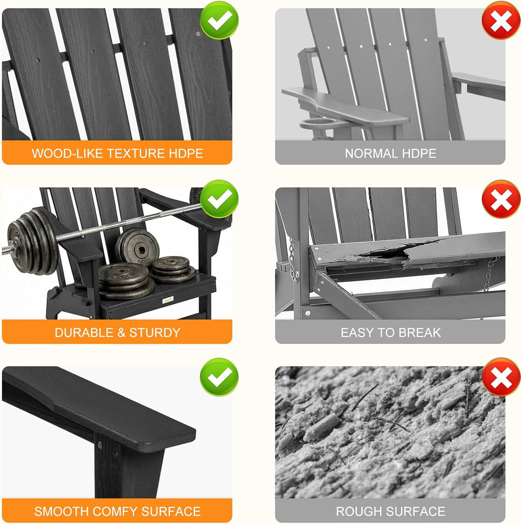 Oversized Folding HDPE Adirondack Chair 4-Pack, Gun-Leg Frame 400 LBS
