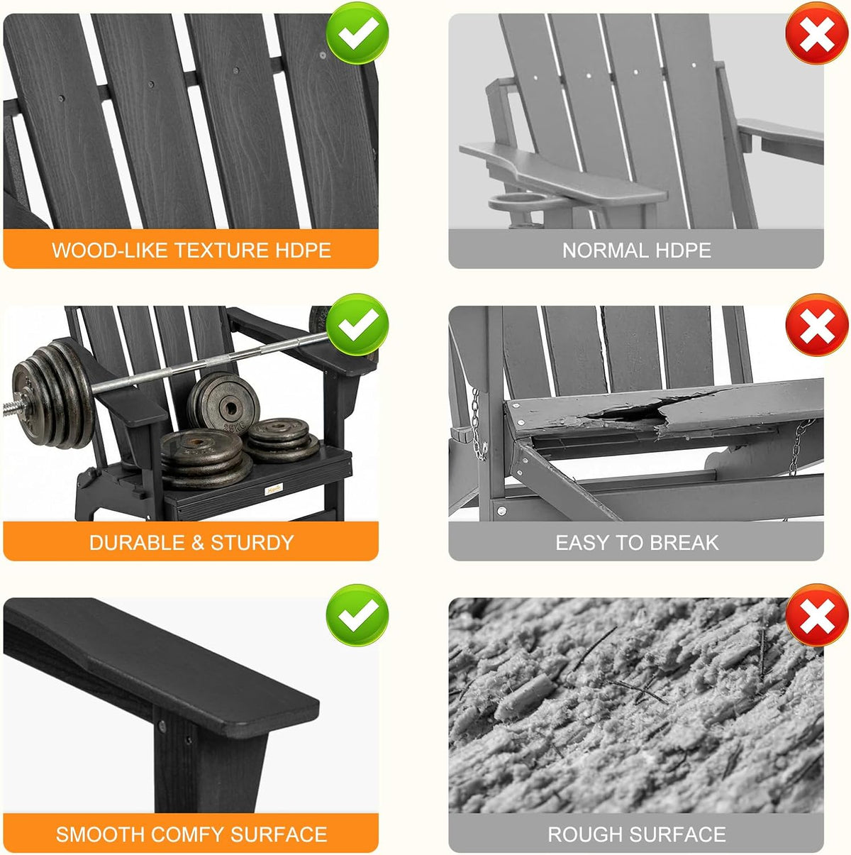 Oversized Folding HDPE Adirondack Chair 4-Pack, Gun-Leg Frame 400 LBS