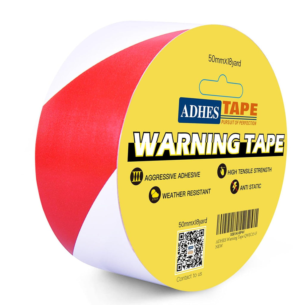 ADHES Hazard Tape Safety Warning Red White Stripe PVC Self Adhesive