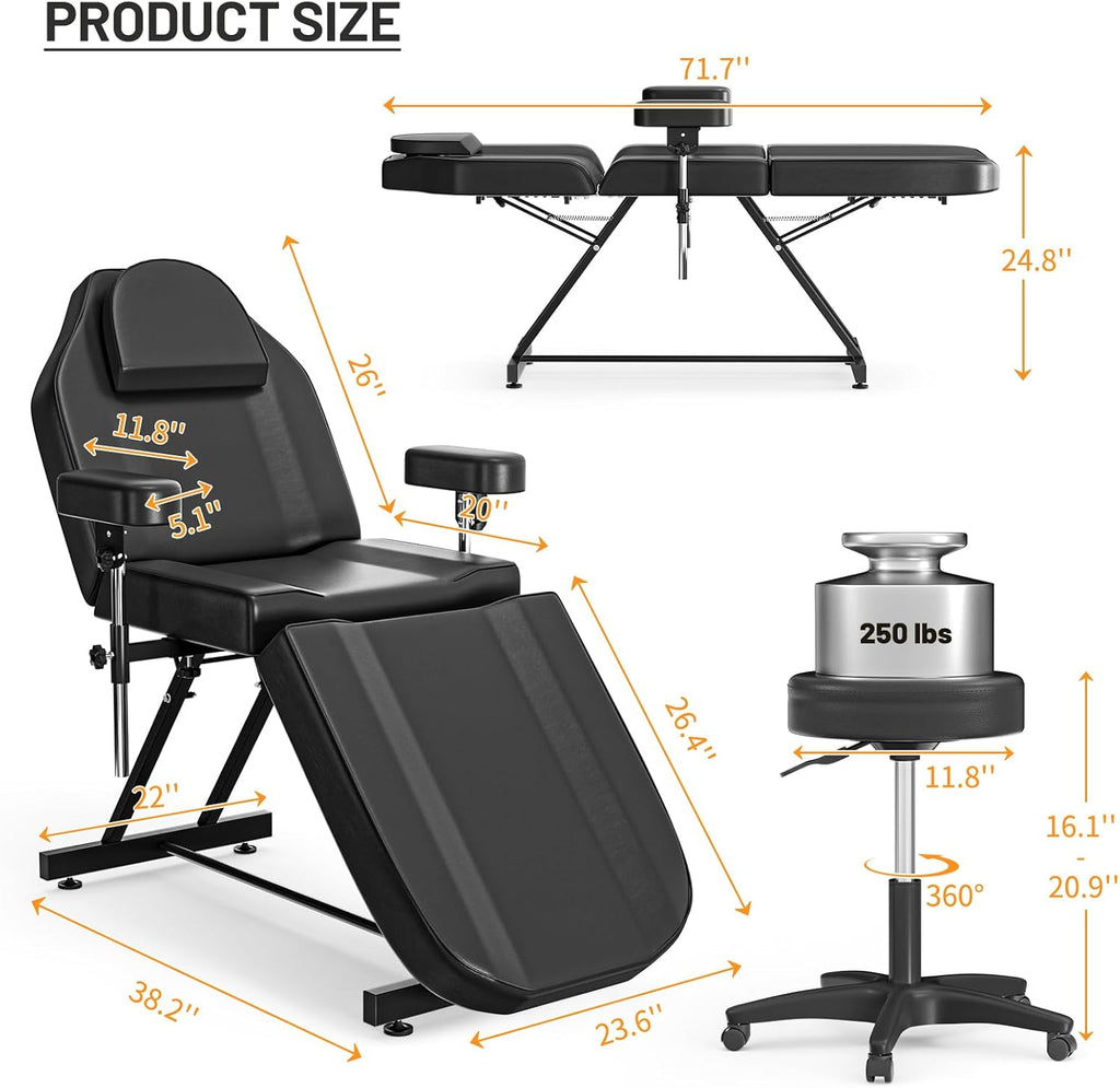 Tattoo Chair for Client Adjustable Tattooing Bed with Stool