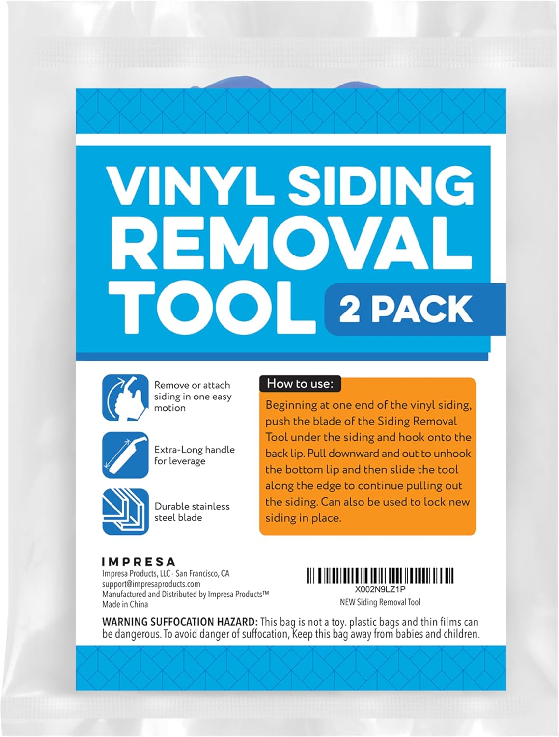 Vinyl Siding Removal Tool Kit - Pack of 2, Blue - One-Piece Steel Zip Tool for Siding Removal - 7-Inch Extra-Leverage