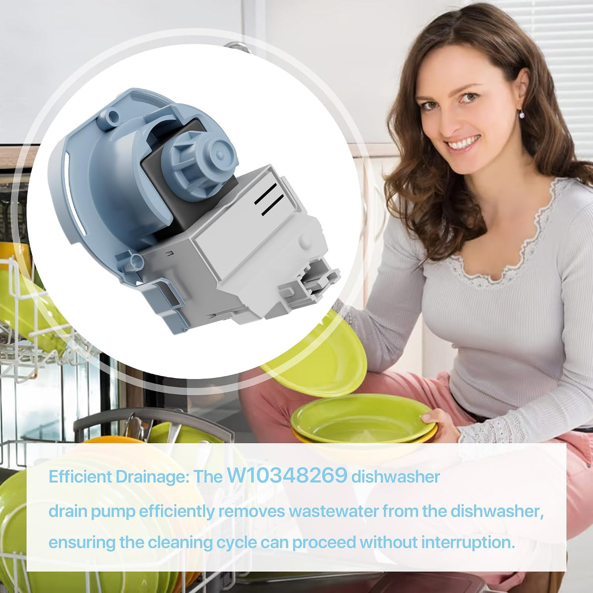 W10348269 for Whirlpool Kenmore Dishwasher Drain Pump W10348269, AP6020066, PS11753379, W10084573, 661662, 8558995, 8565839, W10158351, WPW10348269VP