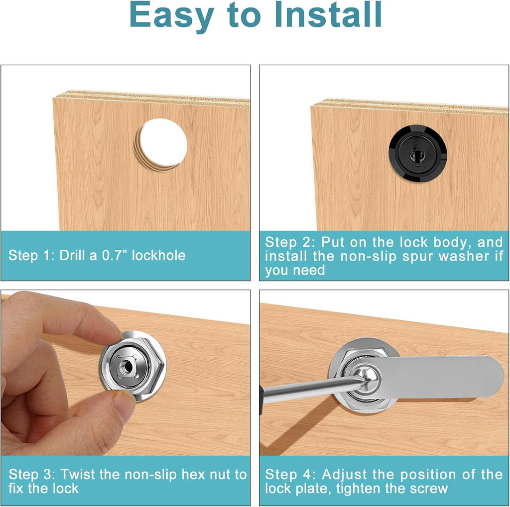 Cabinet Cam Lock Keyed Alike Black 1-1/2 Inch Cam Locks with Keys Secure Files Drawers RV Storage Locks Replacement