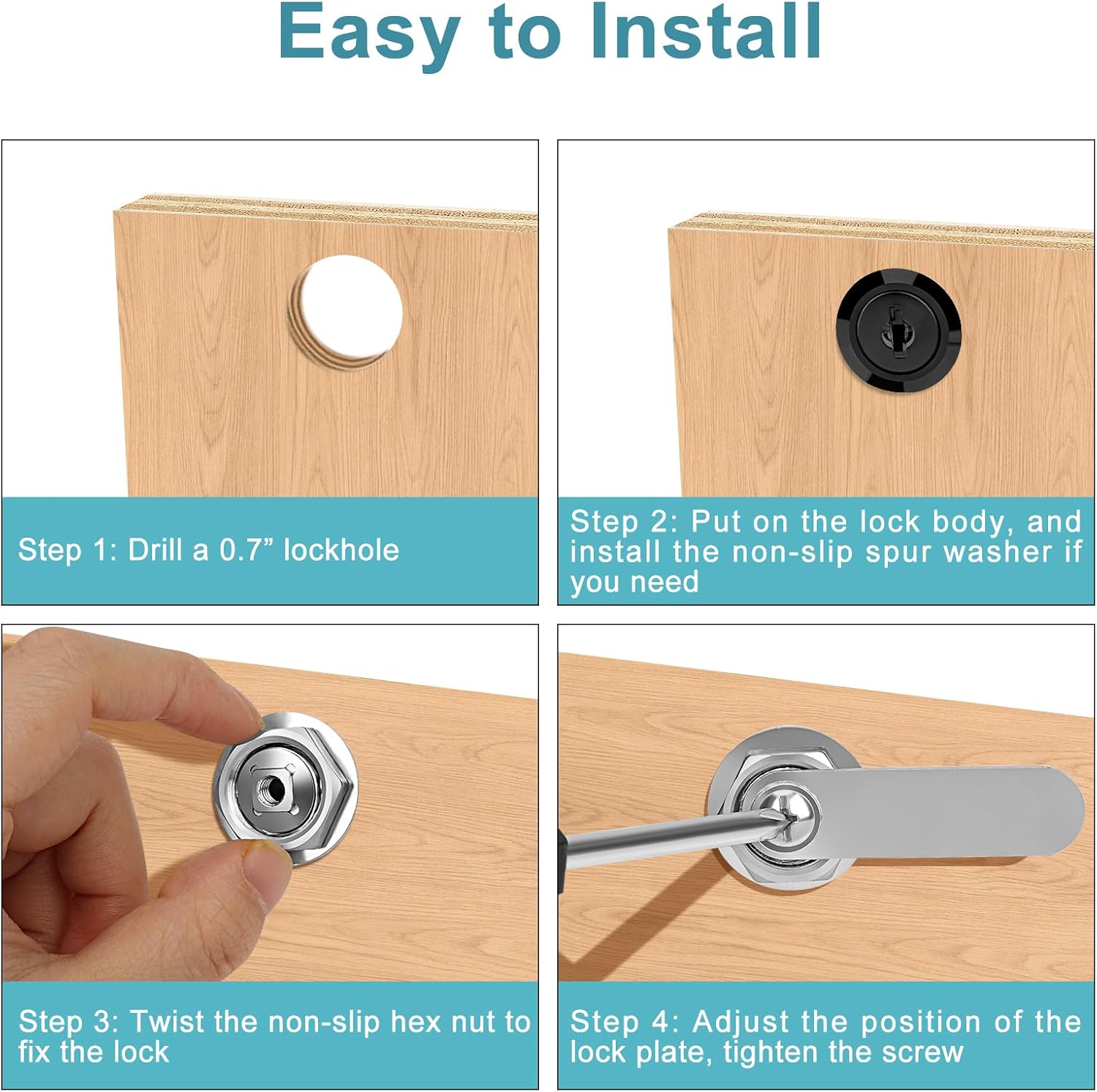 Cabinet Cam Lock Keyed Alike Black 1-1/2 Inch Cam Locks with Keys Secure Files Drawers RV Storage Locks Replacement