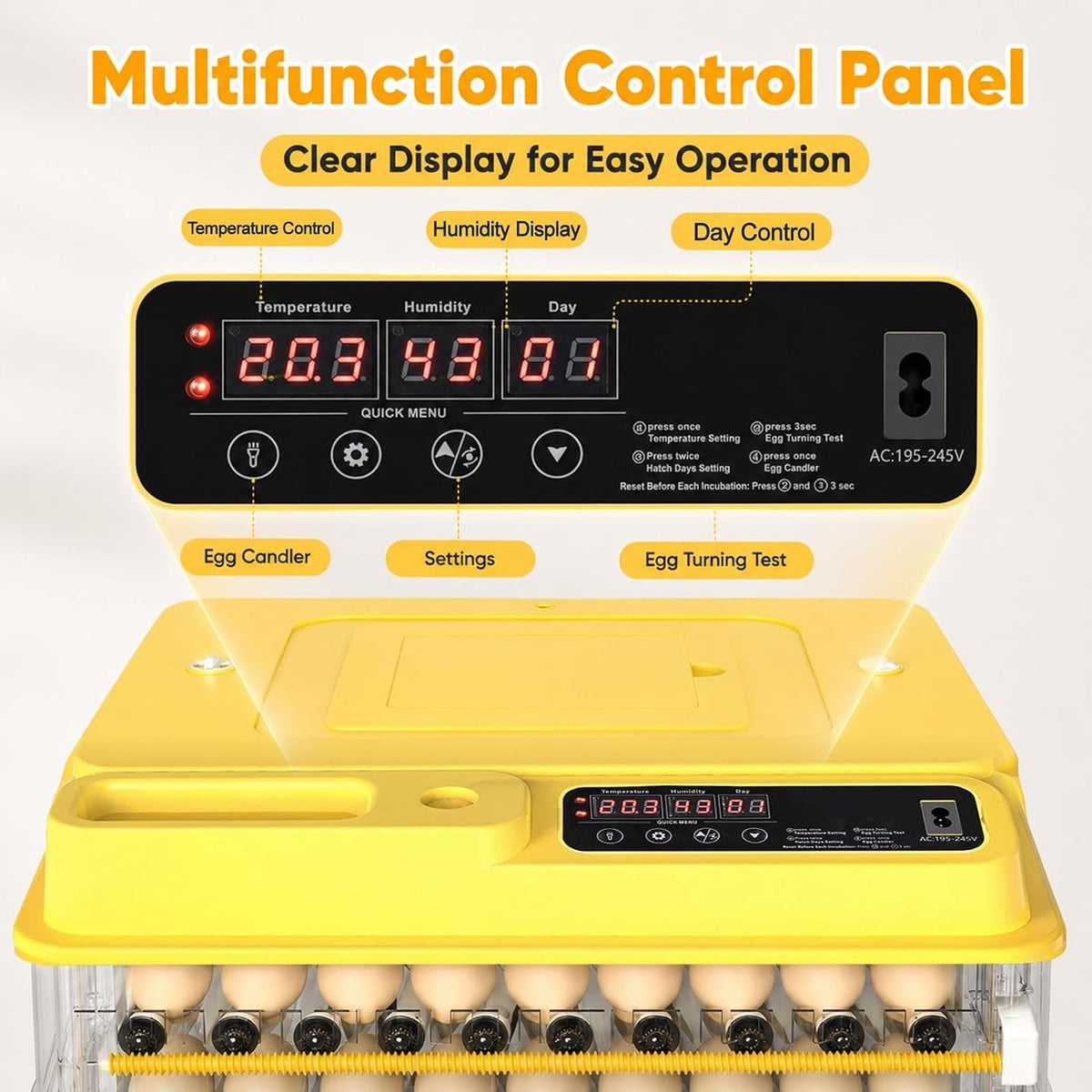 216 Egg Incubator for Hatching Eggs with Auto Turner, Temp Control, Candler