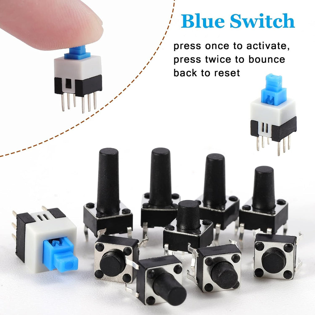 180Pcs Tactile Push Button Switch Assortment Kit, 10 Values 6x6mm 4-Pin Micro Momentary Tact Switch Set