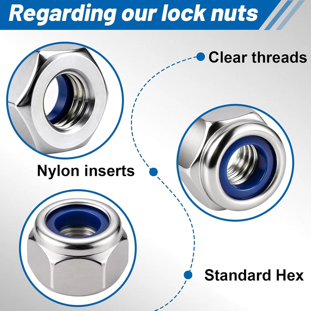 M3-0.5 Lock Nut 330Pcs Stainless Steel Nylock Locking Nuts with Washer