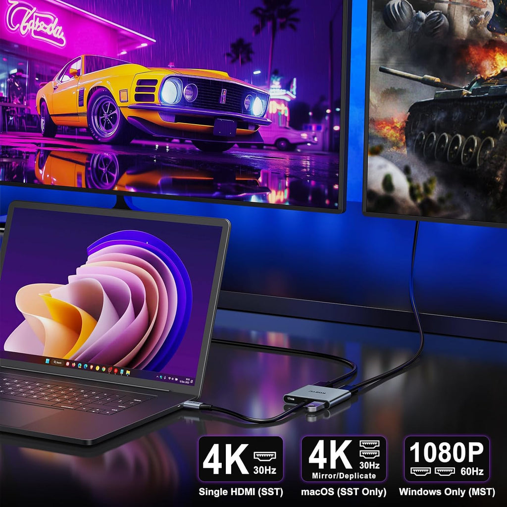 USB C to Dual HDMI Adapter 4K@30Hz, KOZYC USB C Hub Multiport Adapter with 2xHDMI, USB 3.0, 100W PD, Support USB C to