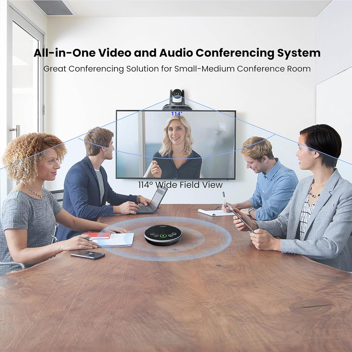 All-in-One Conference Room Video Camera System Al Auto-Tracking HD1080P 60fps 3X Optical Zoom USB3.0 HDMI PTZ Camera