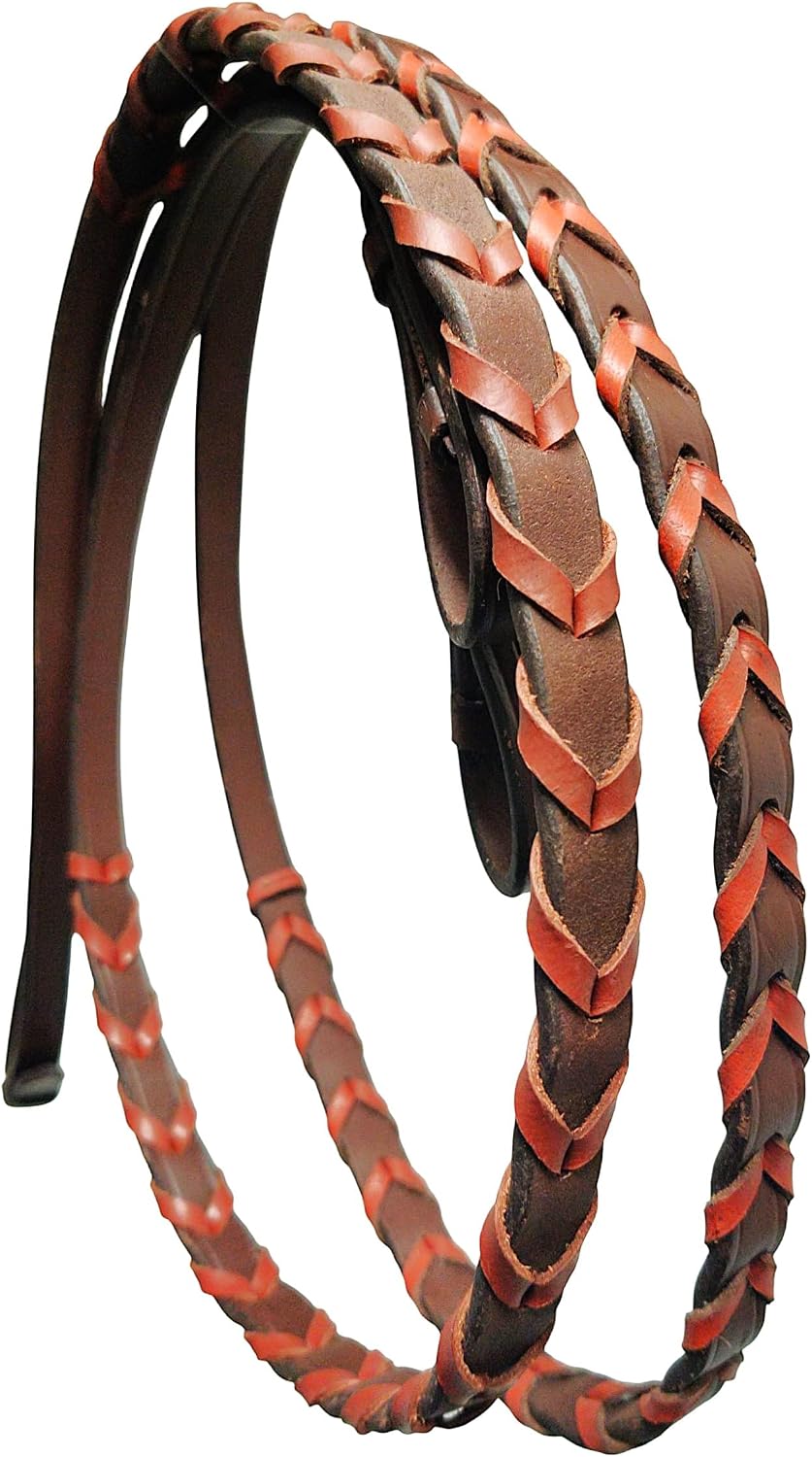 Braided Havana Brown Leather Bridle with Removable Flash – Padded Browband & Noseband – Horse Riding Bridle for