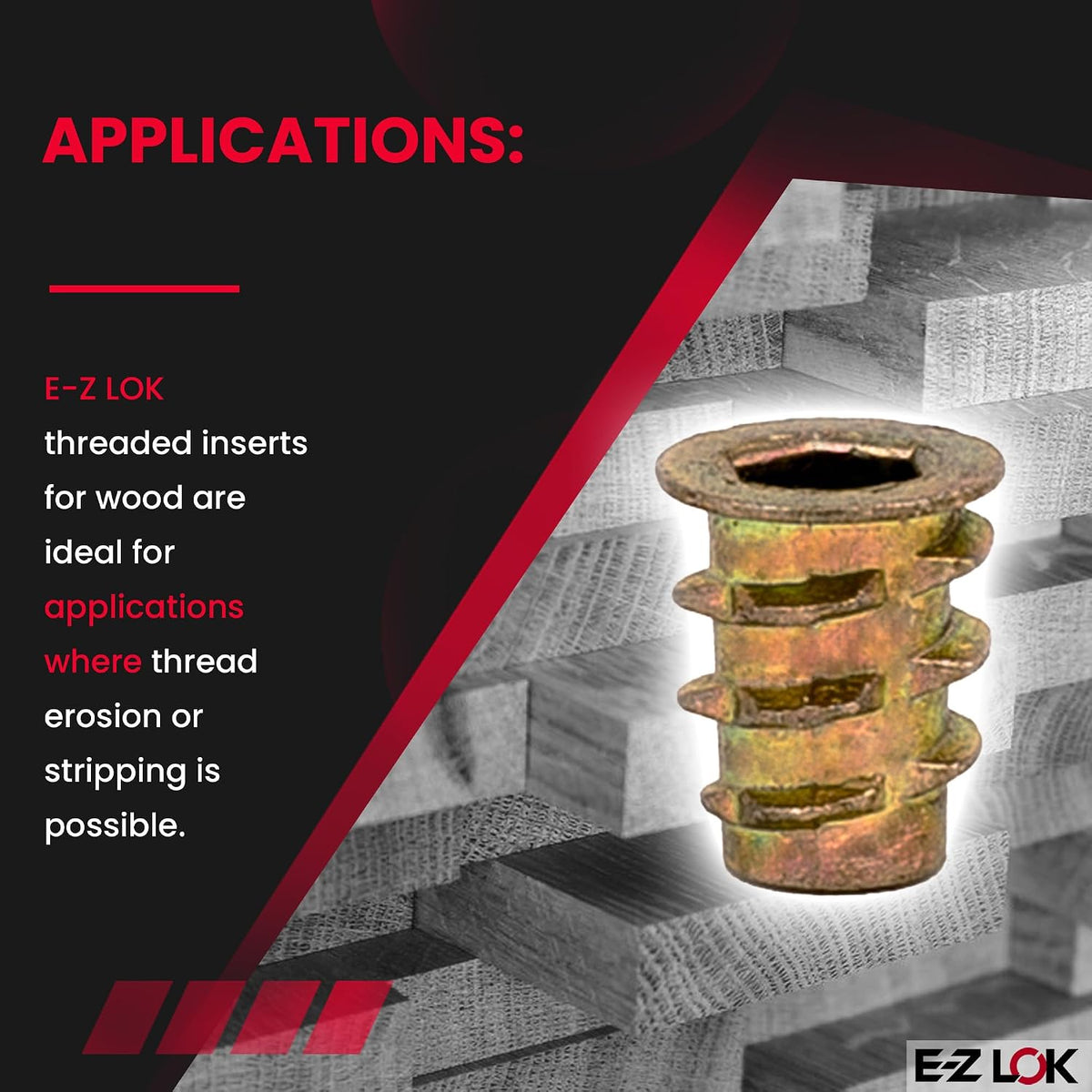 E-Z LOK Hex Thread Insert for Soft Wood, Flanged, M4-0.7, 10mm, 50 ct