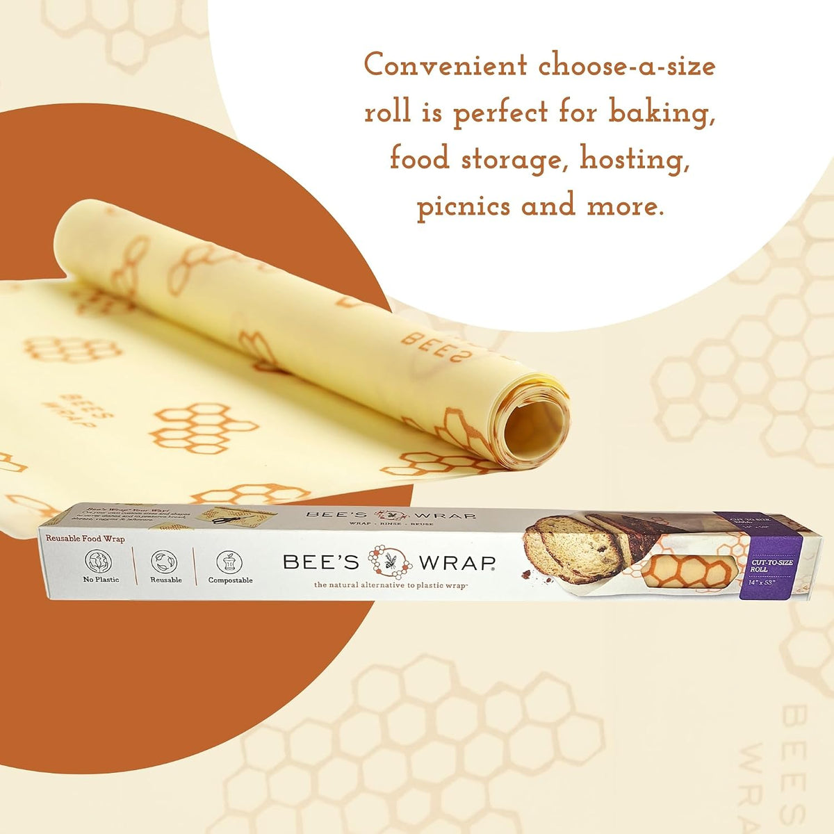 Beeswax Wrap Roll, 14 x 53 in - Honeycomb
