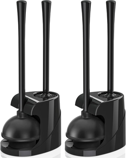 Toilet Plunger and Brush, Bowl Brush and Heavy Duty Toilet Plunger Set with Ventilated Holder, 2-in-1 Bathroom
