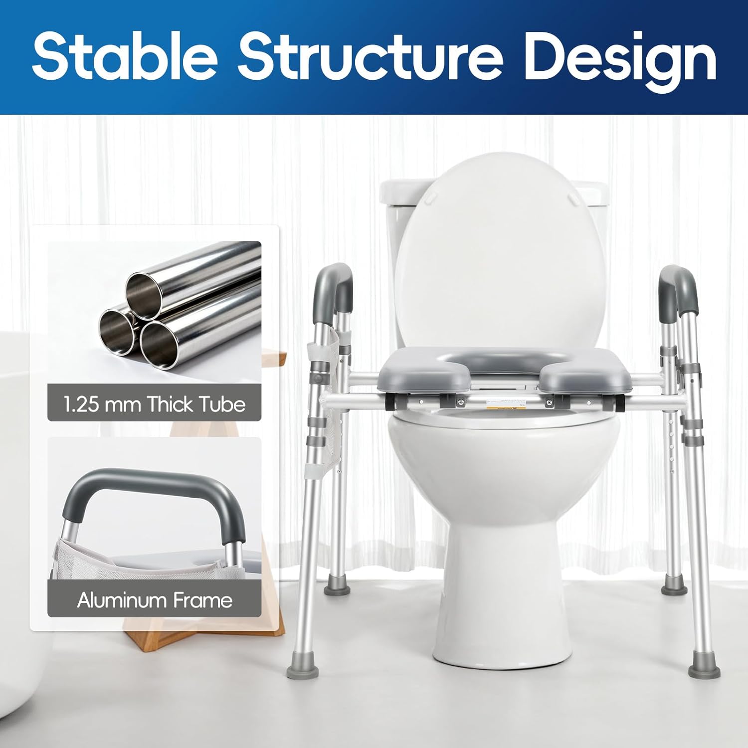 Raised Toilet Seat with Handles, 500lb Handicap Toilet Seat with Handles Over Toilet, Commode Chair with Adjustable