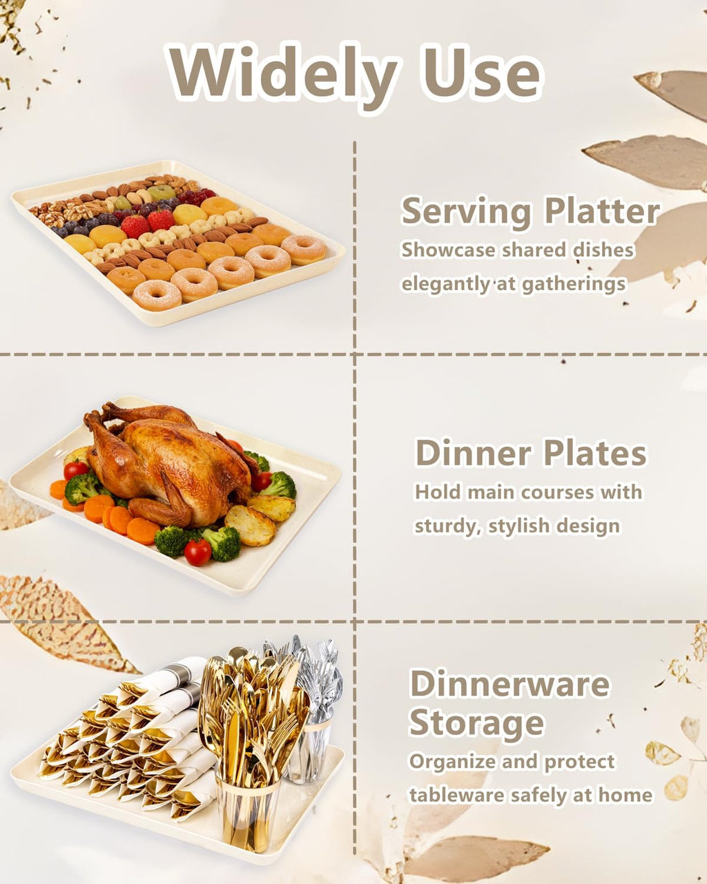 8PCS Ivory Wheat Straw Plastic Serving Trays for Party Wedding